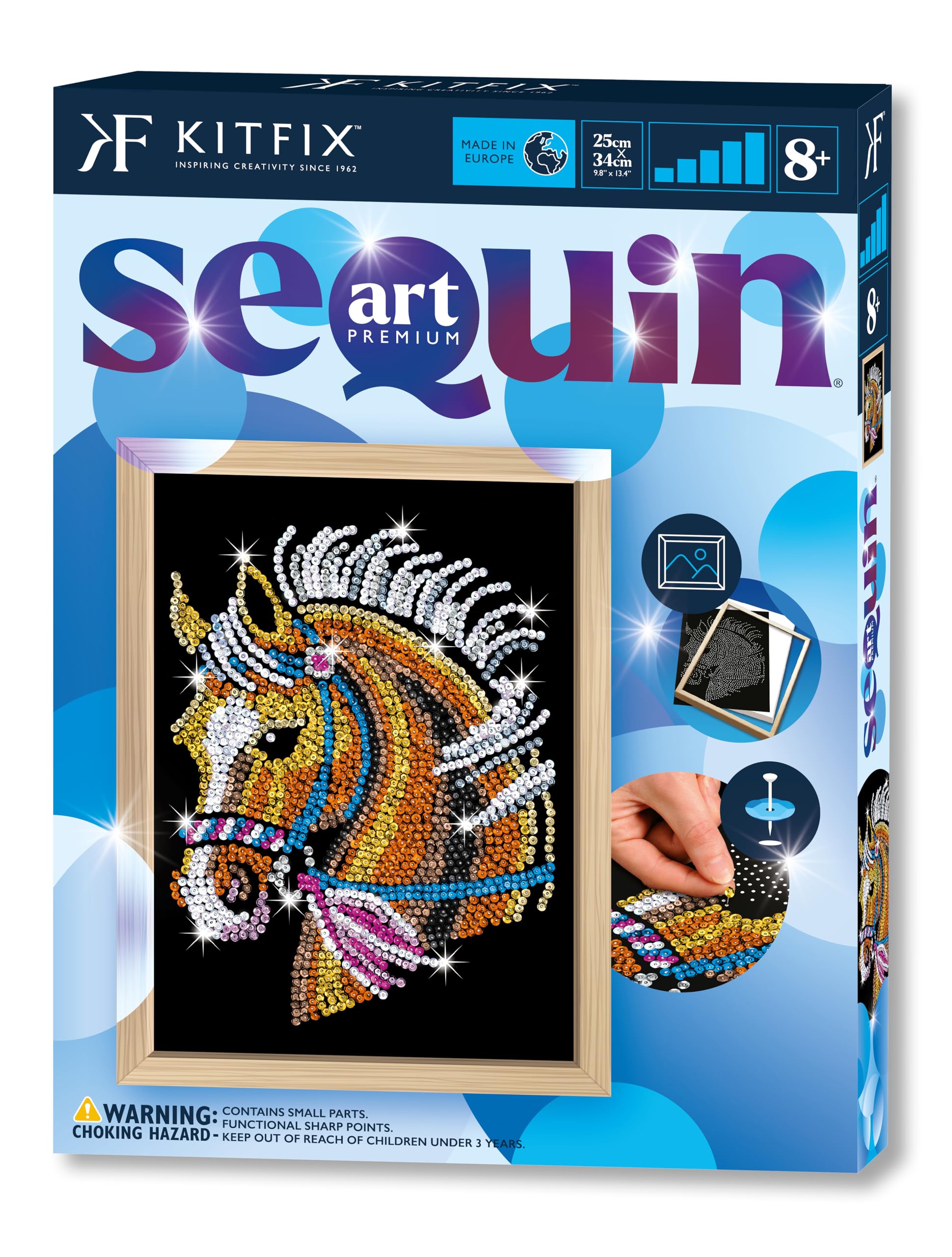 Kitfix - Sequin Art Horse with Wooden Frame - 27 x 36cm - Sequin Art Blue Premium - Creative Set - Craft Kit for Adults, Teenagers and Children Aged 8+ - 1517
