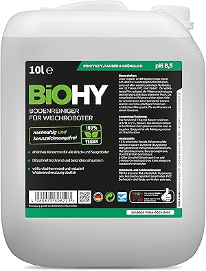 BiOHY Bodenreiniger für Wischroboter (10 Liter Kanister) | Reinigungsmittel Konzentrat für alle Wisch & Saugroboter mit Nass-Funktion | Schaumarm & Streifenfrei | Für alle Böden