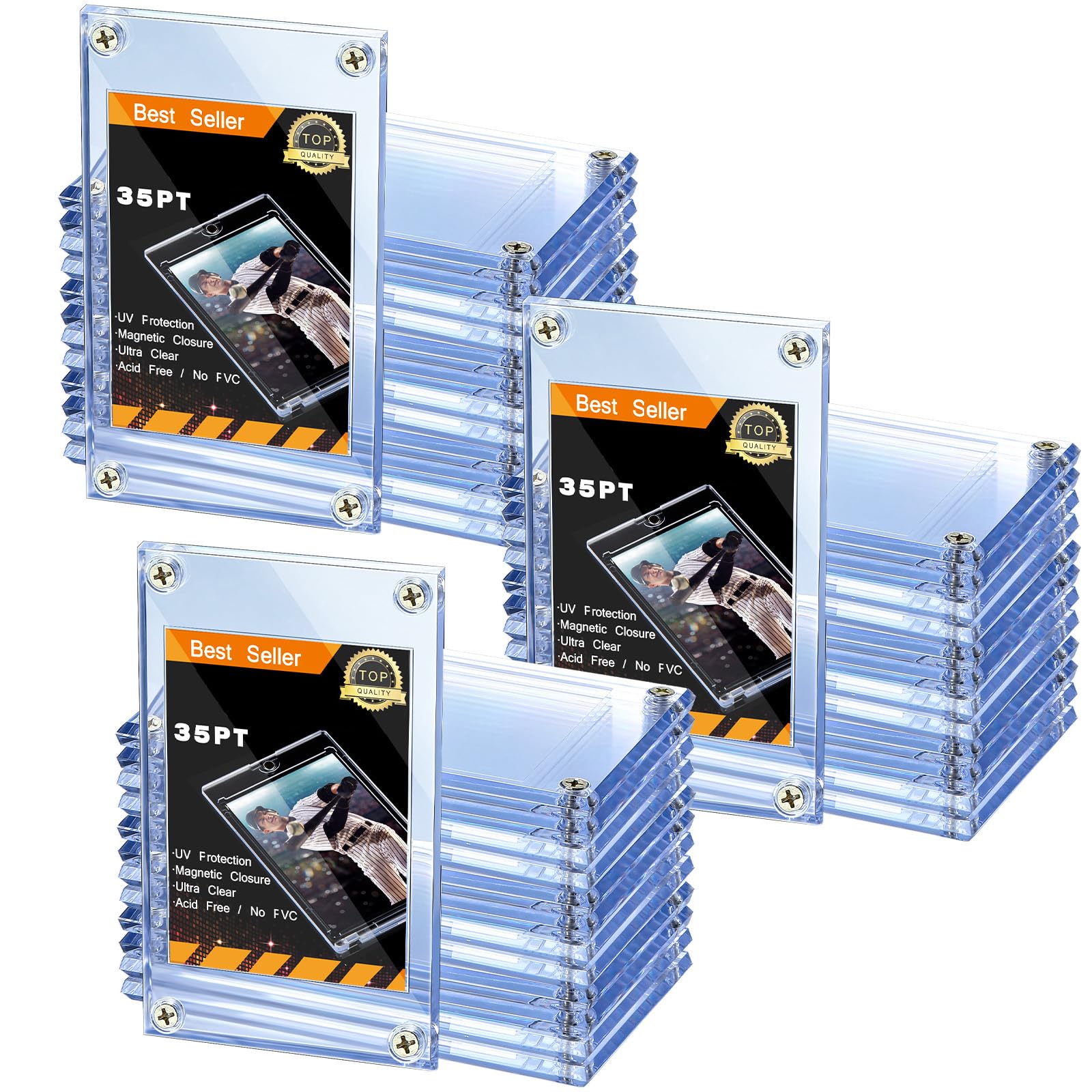 Photo 1 of 25 Pieces Acrylic Card Holder Screw Trading Card Protector 35 PT Clear Protectors for Baseball Football Sports Game Cards Storage and Display