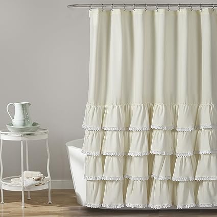 Lush Decor 16T002857 Ella Lace Ruffle Shower Curtain, 72 x 72, Ivory