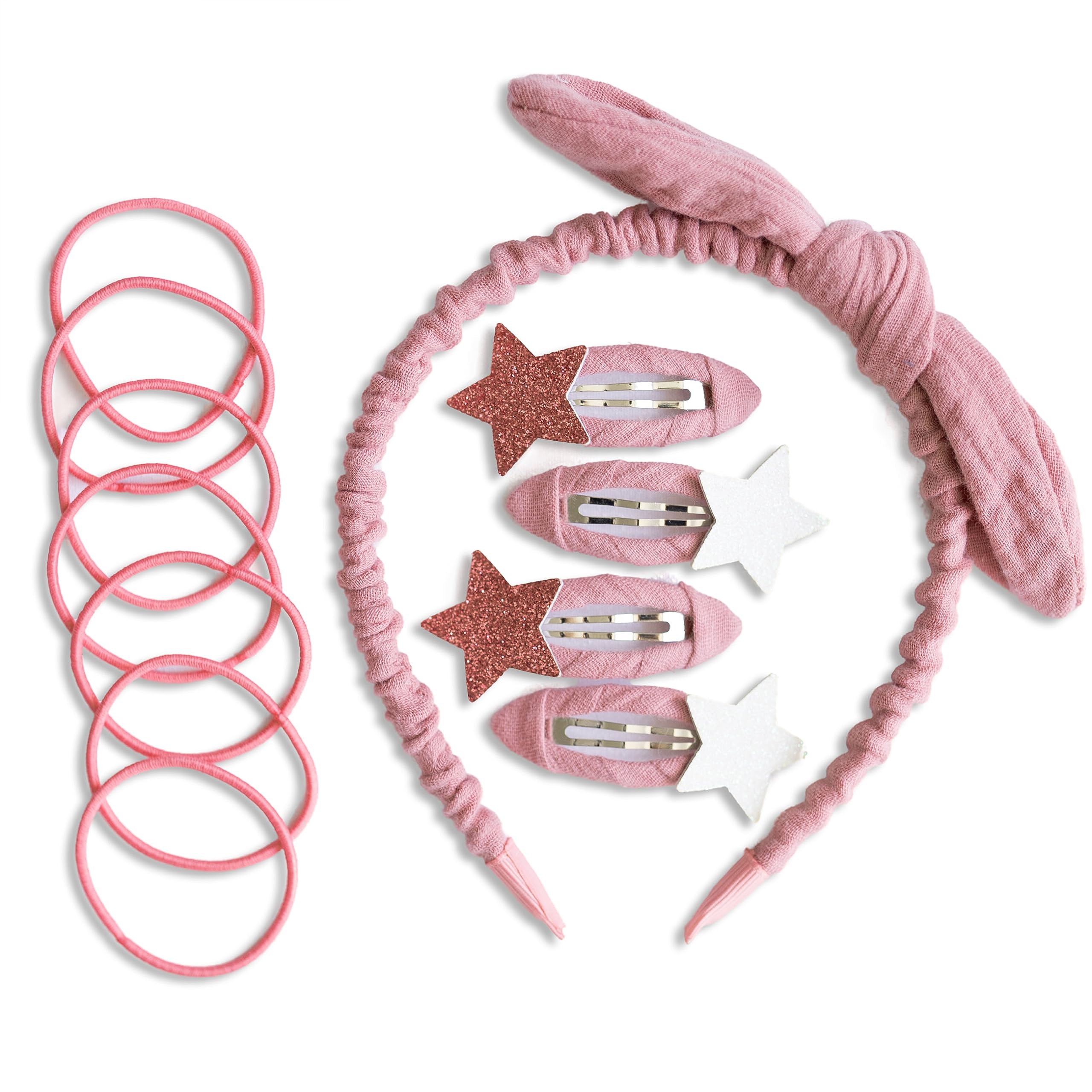Papierdrachen Special Hair Accessories Set with Headband, Glitter Hair Clips, Hair Bobbles Combined with High-Quality Muslin Fabric - Dusky Pink - for Girls and Women