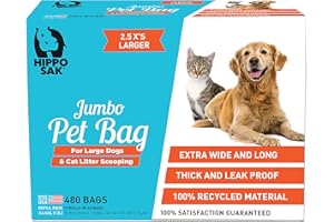 Hippo Sak® Extra Large Pet Poop Bags for Large Dogs and Cat Litter, 480 Count