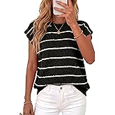 PRETTYGARDEN Womens Summer Short Sleeve Tops 2026 Trendy Crew Neck Striped Knit Sweater Business Casual Spring Clothes