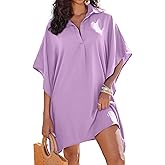 AI'MAGE Womens Swimsuit Beach Cover Up Shirt Summer 3/4 Sleeve Bathing Suit Beach Dress Oversized Bikini Coverups S-3XL