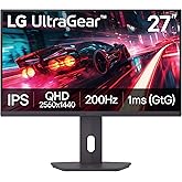 LG 27G610A-B 27-inch Ultragear QHD (2560 x 1440) IPS Gaming Monitor, 200Hz, 1ms, AMD FreeSync Premium, VESA DisplayHDR 400, HDMI, DisplayPort, Tilt/Height/Swivel/Pivot Stand, Black