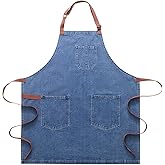 Tobyan Cotton Denim Apron Soft - Unisex Adjustable Bib Apron with 5-Pockets Perfect for Kitchens