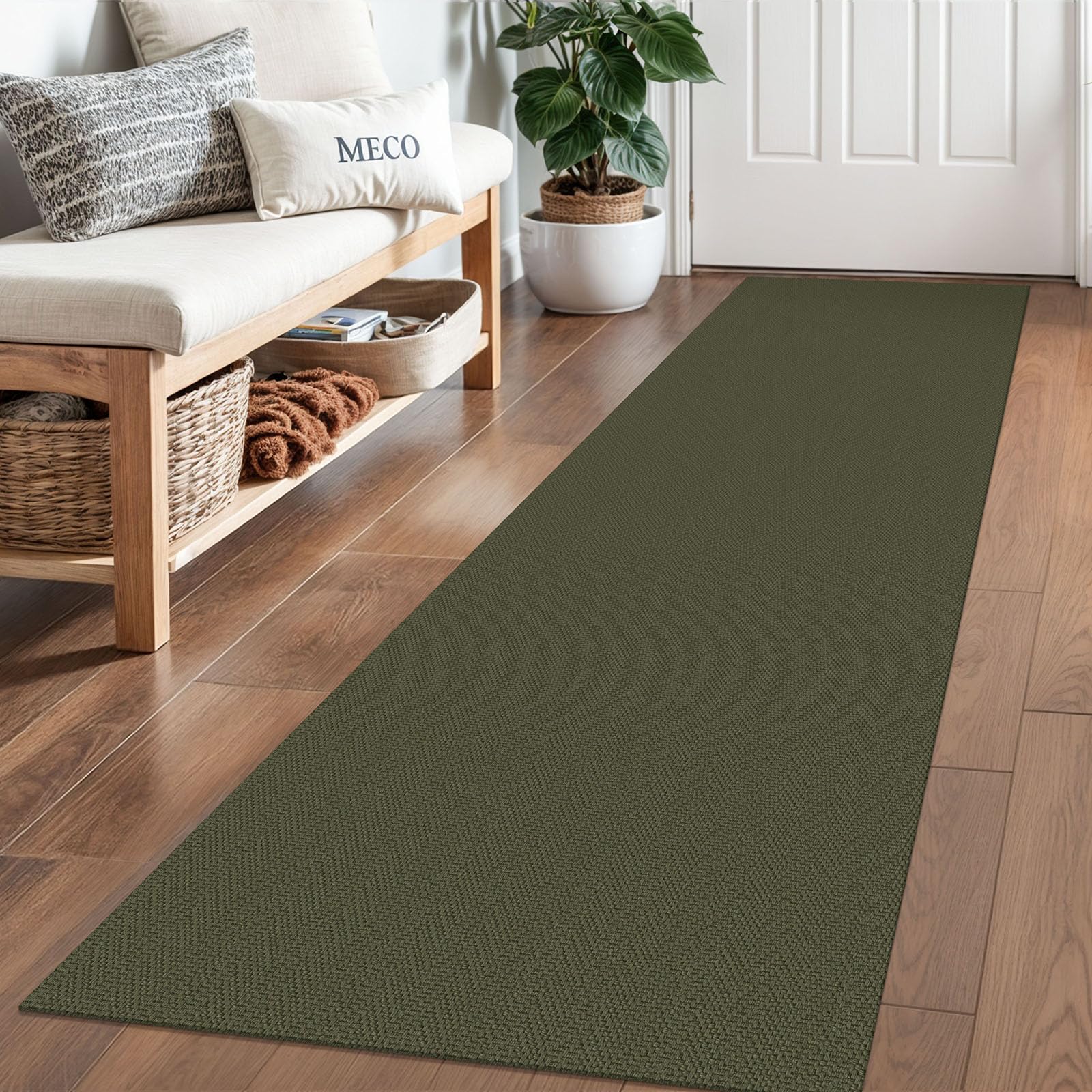 Photo 1 of Ivissy Braided Runner Rug 2x6 Ft Washable Runners for Hallways Kitchen Runner Rug with Rubber Backing Cotton Entryway Runner Indoor, Woven Floor Carpet for Hall Kitchen Bedroom, Dark Green