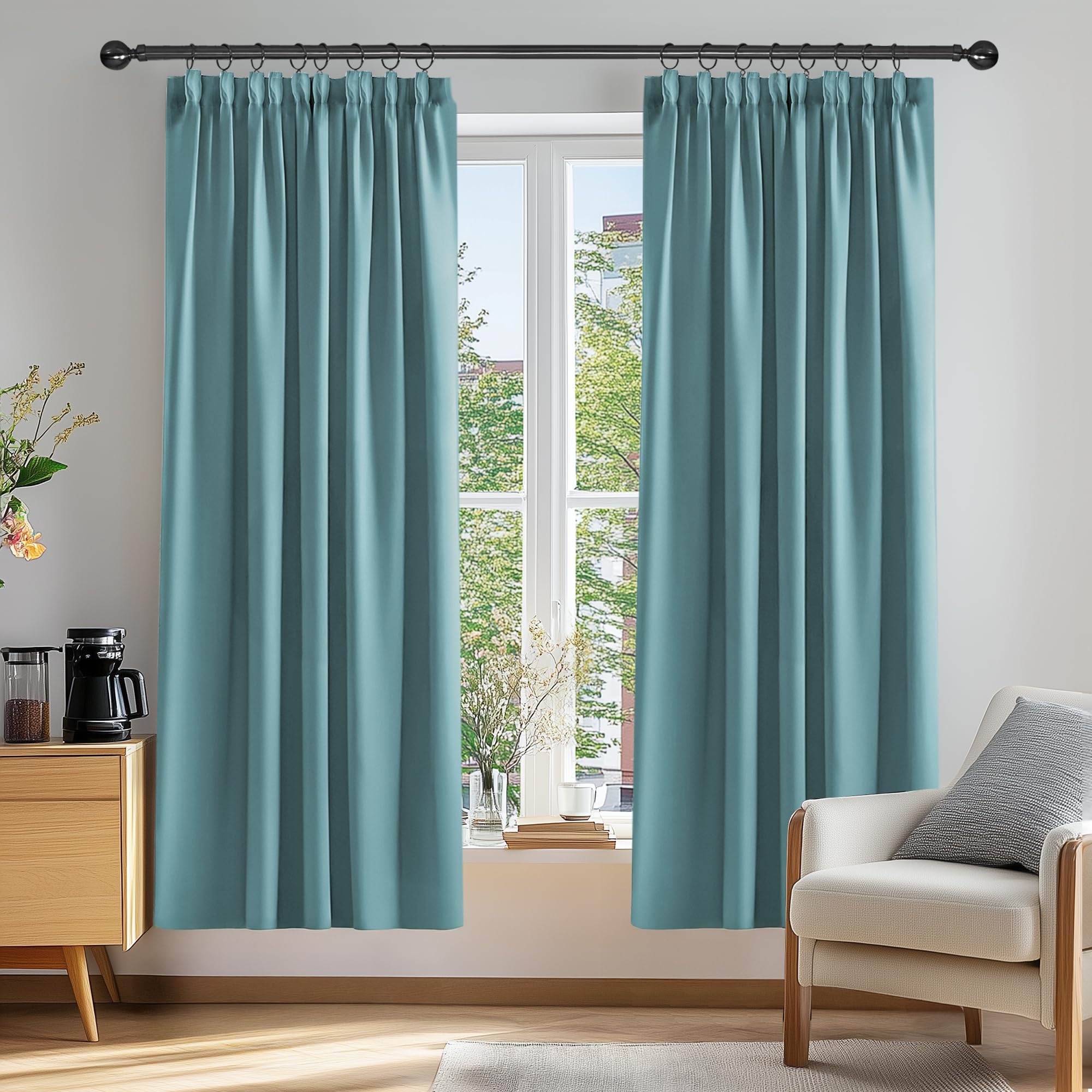 Deconovo Super Soft Pencil Pleat Curtains Thermal Insulated Blackout Curtains for Kids Bedroom 66 x 72 Sky Blue Two Panels