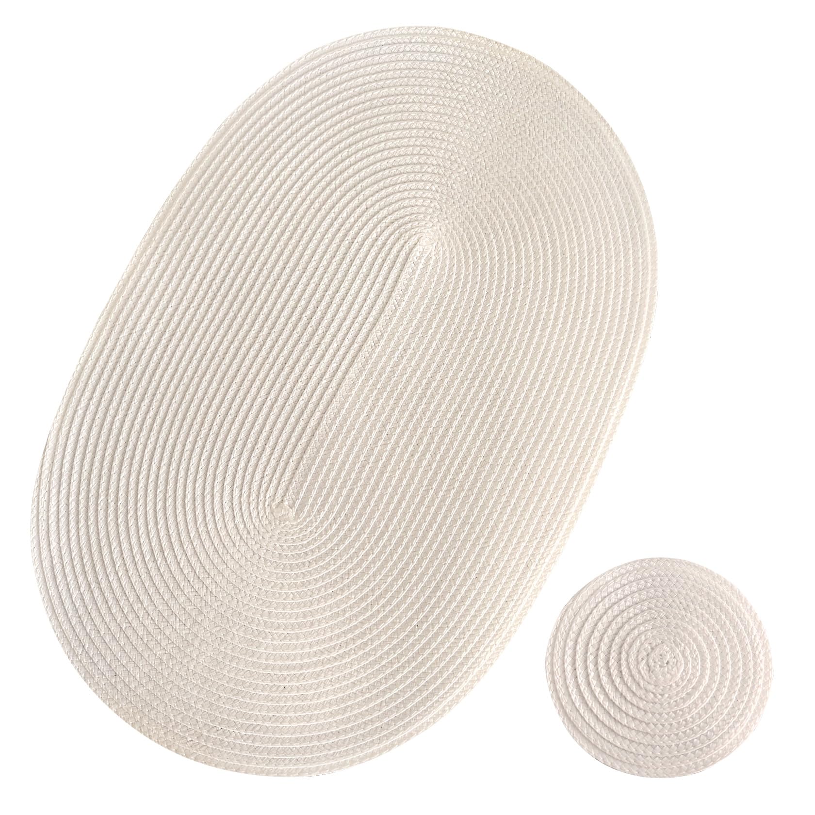 6 Sets Place Mats Oval Plastic Braided Beige 43cm Length 28cm Width Table Mats Coaster Soft Flat Easy Washing