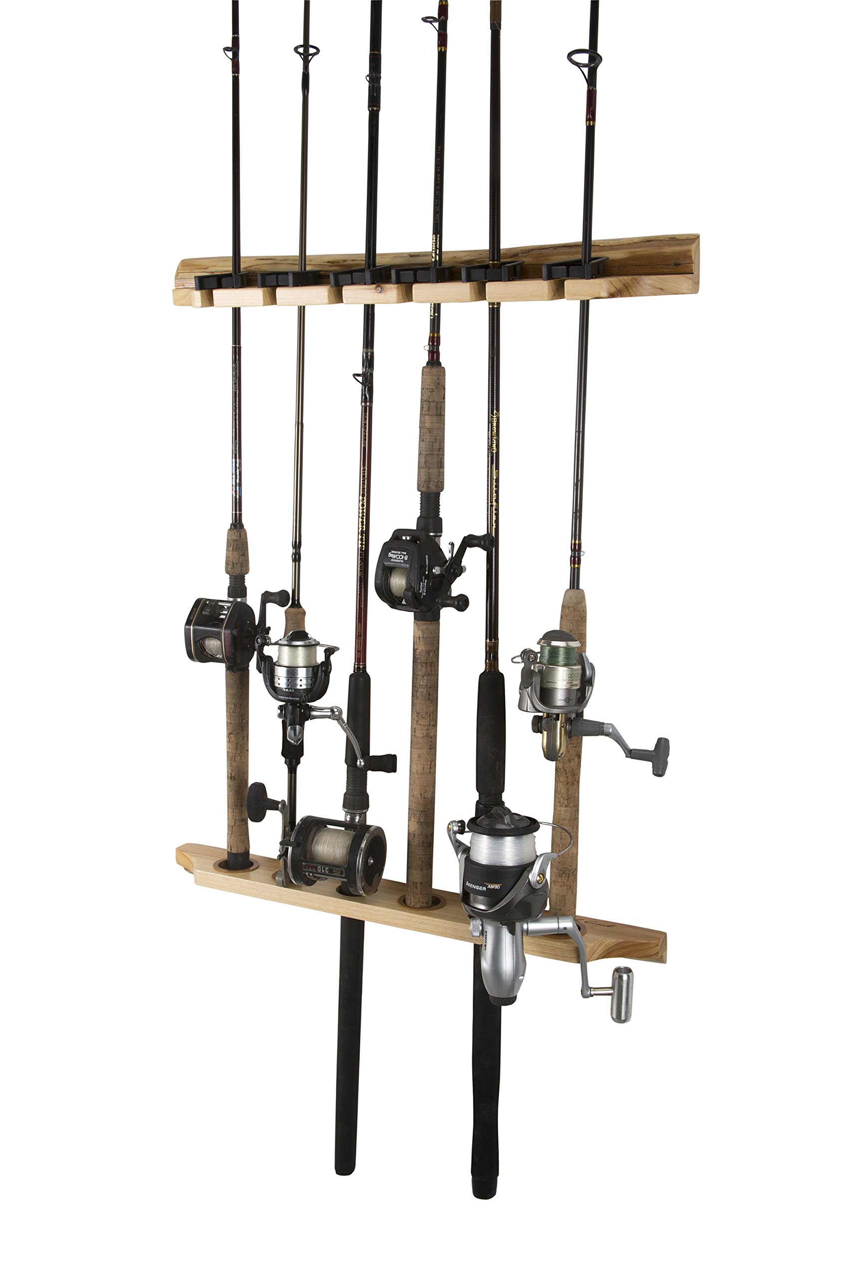 Rush Creek Wall Mount Log Vertical/Horizontal 6 Fishing Rod Rack