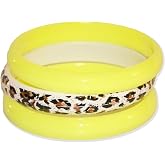 NEON NATION 3 Pack Bangles w/Cheetah Print 80s Style Bracelets