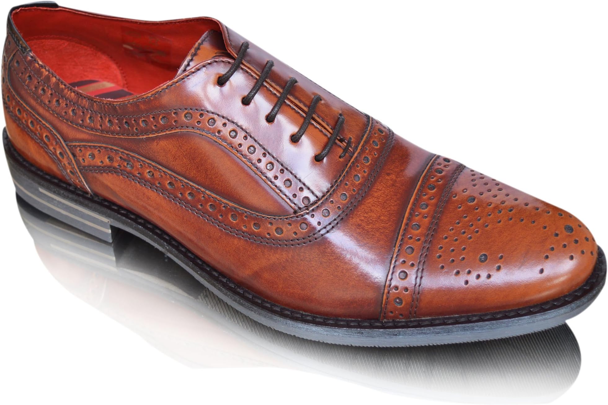 Base London Mens Waltham 100% Leather Wingtip Lace-Up Formal Dress Wedding Party Business Office Brogue Shiny Shoes UK Size 6-12