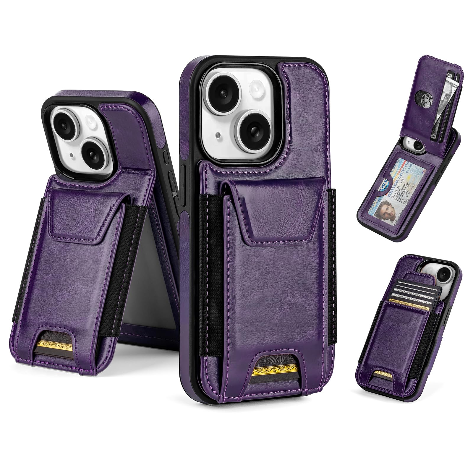 SkyEagle Compatible with iPhone 14 Plus Wallet Case with Card Holder,Women Men PU Leather RFID Blocking Shockproof Magnetic Flip Cover Credit Card Slots Kickstand,for Apple 14 Plus,Dark Purple