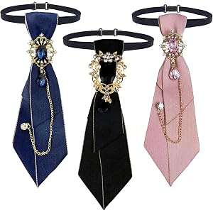 Yummiman 3 Pcs Ties for Women Pre-tied Bow Tie Necktie with Vintage Brooch | Adjustable Rhinestone Womens Bowtie for Woman Gi