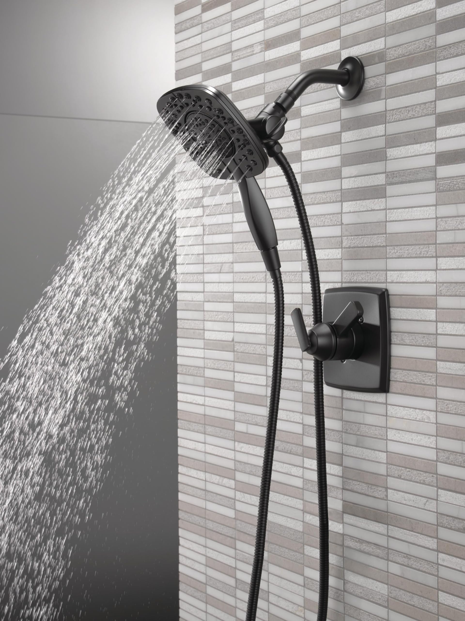Delta Faucet Ashlyn 17 Series Dual-Handle Delta Shower Trim Kit with In2ition 2-in-1 Shower Head with Handheld Spray, Matte Black Shower Fixture, Matte Black T17264-BL-I (Valve Not Included)