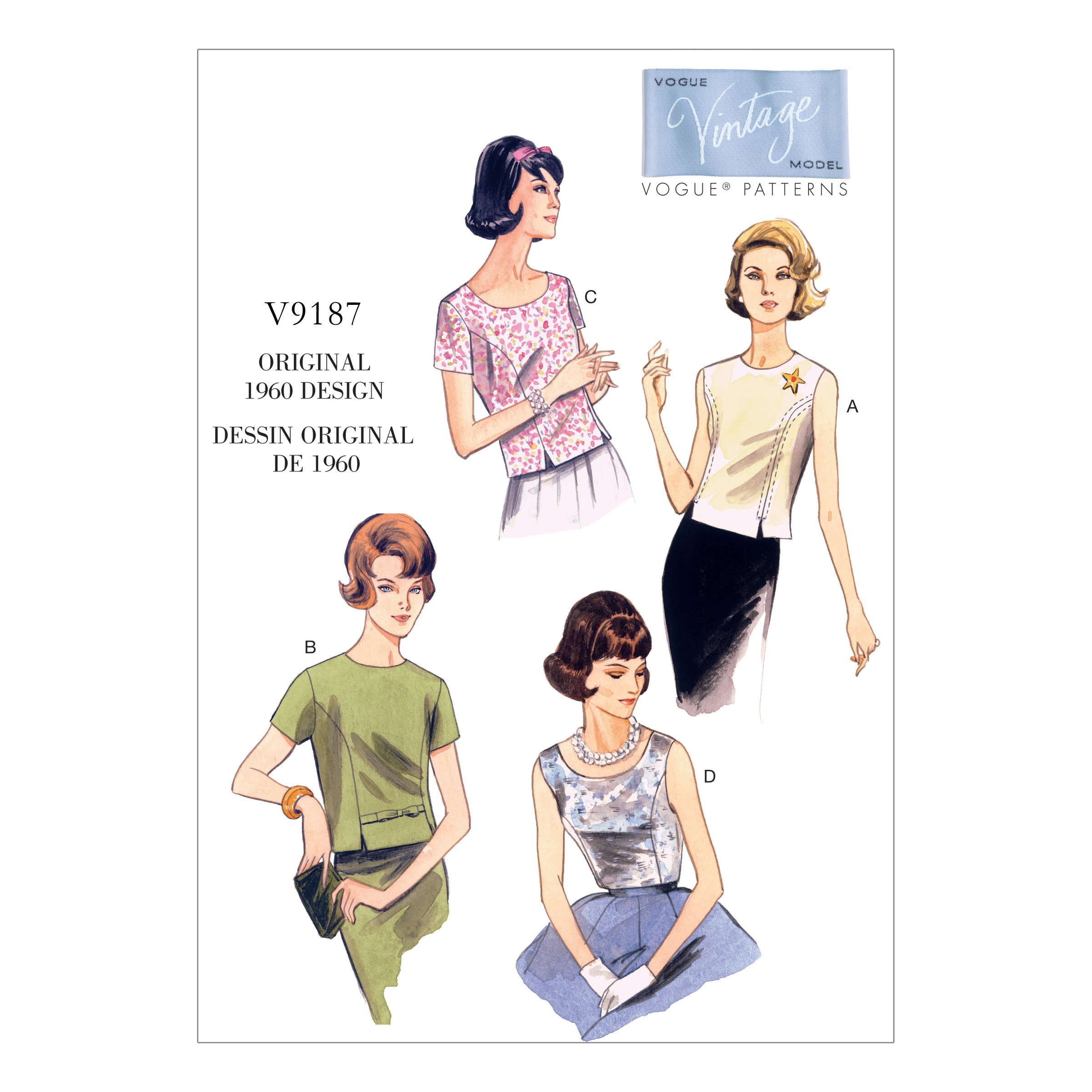 Vogue Patterns 9187, Misses Top,Sizes 14-22, Canvas, Multicoloured, E5 (14-16-18-20-22)