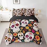 Feelyou Sugar Skull Bed in a Bag Girls Boys Halloween Comforter Set Queen Size 7 Pieces Sugar Skull Bedding Set Boho Floral Bed Set with Comforter, Sheet Set, Pillowcases, Pillow Covers Bohemian