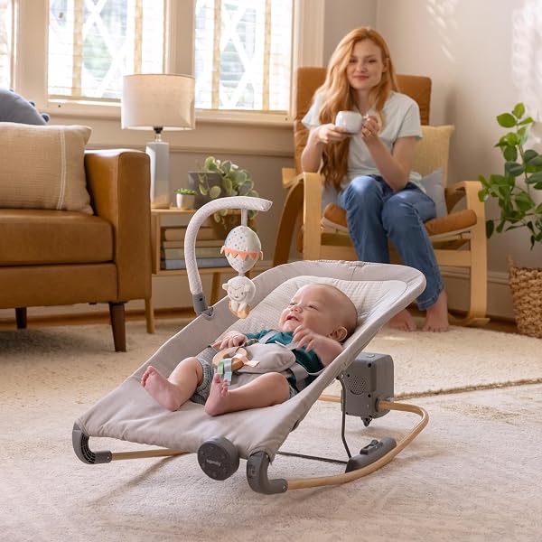 INGENUITY KEEP INMOTION AUTOMATIC BABY ROCKER SEAT, WITH REMOTE CONTROL FOR VIBRATION, MUSIC & VOLUME CONTROL, PREMIUM MATERIALS, 0-6M – SOULFUL SKIES
