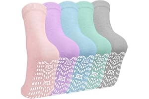 CaiDieNu Non Slip Socks for Women: Non Skid Crew Grip Socks with Gripper for Elderly Pregnant Hospital Slipper Grippy 5 Pairs