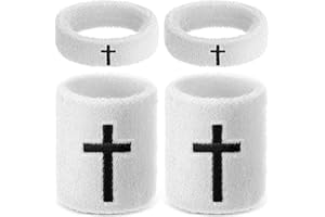 Soulchen 4 pcs Cross Bicep Bands Wrist Bands Christian Arm Sweat Wristbands Absorbent Armband for Men Women Football Baseball Players Sports Activities Supplies