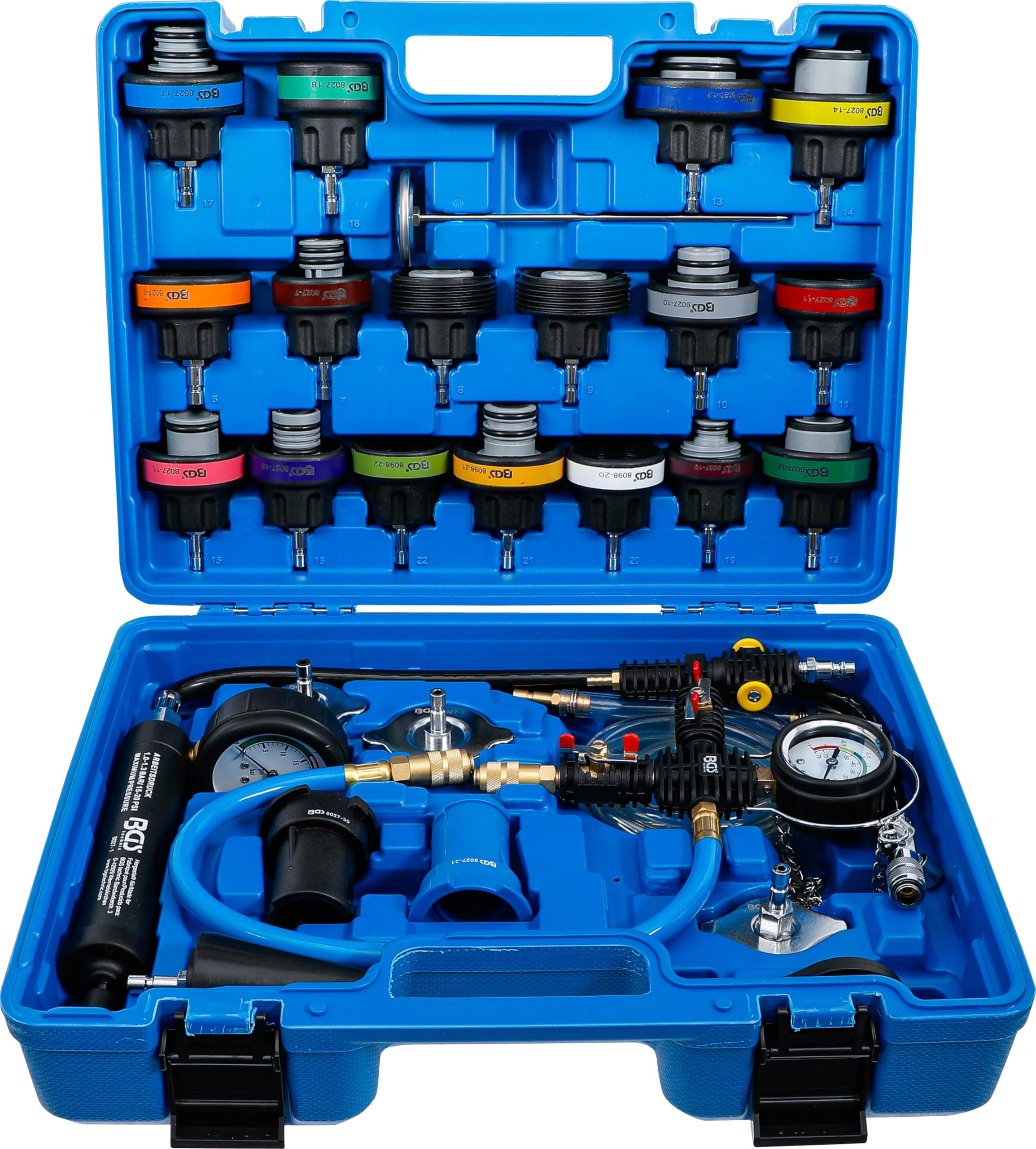 BGS 8098 | Radiator Pressure and Cooling System Tester | Refilling System included | 28 pcs.