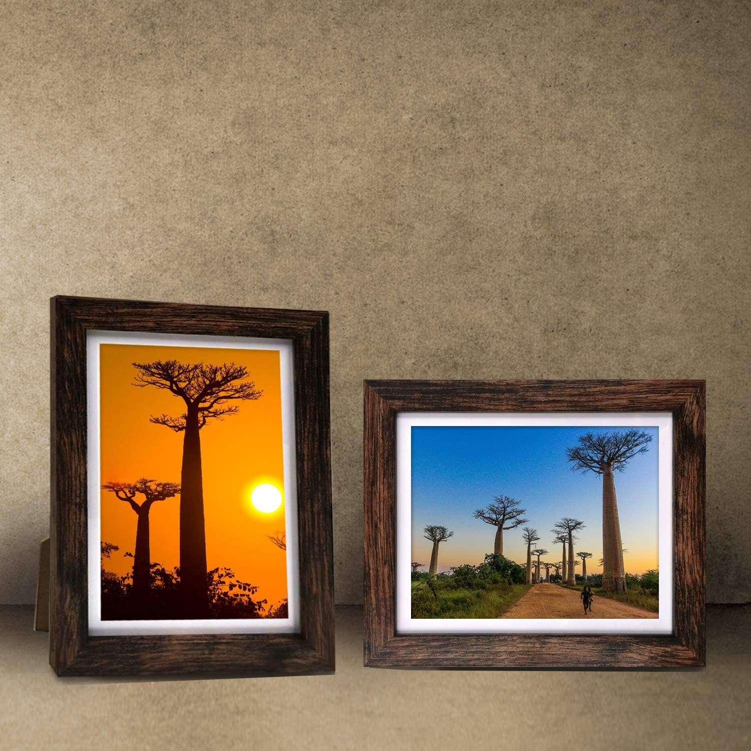 8x10 Picture Frames Rustic Brown with Mat Photo Frames 4 Packs for Tabletop or Wall -