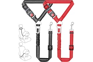 BLANLODY Dog Seat Belt for Car,2 Pack Dog Car Harness, 2 in 1 Retractable Restraint Secures to Vehicle Headrest and Adjustable Pet Seat Belt for Car Travel,Seat Belt Fits Small,Medium Dogs,Black&Red