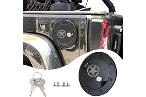 RERPRO Gas Cap Cover for Jeep Wrangler JK 2007-2018, Fuel Filler Door Locking Gas Tank Cap Cover Compatible with 2007-2017 Jeep Wrangler JK Unlimited Sport Rubicon Sahara - Star