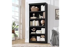 Garvee 5 Tier Bookshelf, 69" Tall Farmhouse Bookcase - 31.5" w with Adjustable Shelves, Open Display Storage Rack with Anti-S
