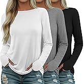 Riyiper 3 Pack Women's 95% Cotton Long Sleeve Shirt with Thumb Hole, Boat Neck Casual Tunic Tops 2025 Fall Trendy Basic Tees