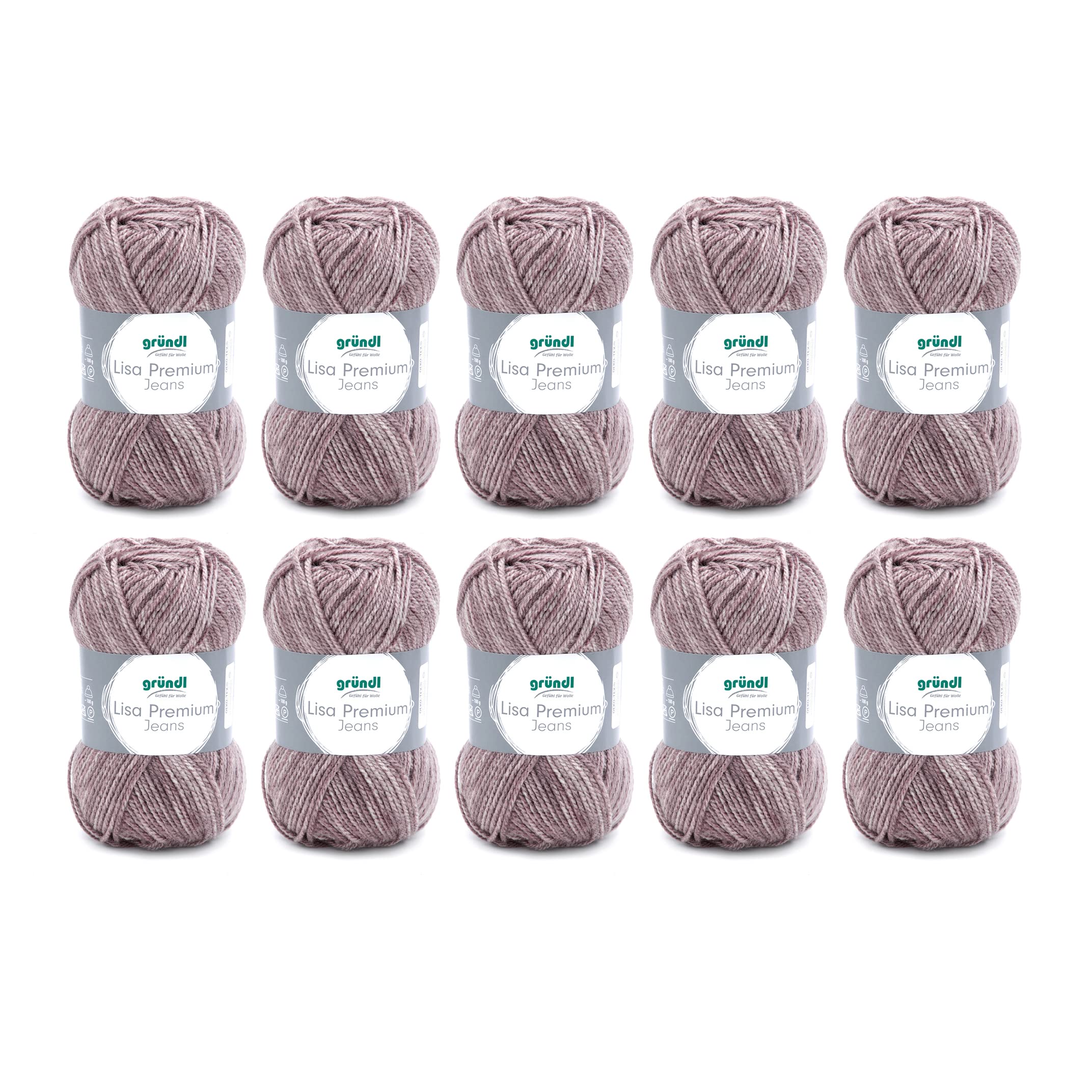 Gründl Lisa Premium Jeans Knitting Yarn with Colour Gradient Soft and Skin-Friendly 100% Acrylic 10 Balls 50 g / 133 m Needle Size 3.5-4.5 Grey Brown