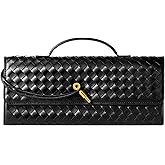 XquiziFit Clutch Purses for Women Woven Handbag Trendy Evening Shoulder Bags Ladies PU Leather Crossbody Bag Satchels Black