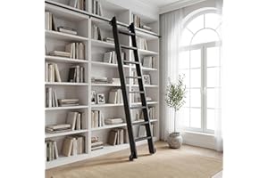 BBTEQEKN 96" Rolling Library Step Ladder, Movable Ladder with 4FT Sliding Hardware Track Kit Bottom Wheels, Support to 330 Lb