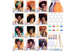 Sherr 96 Pcs 12 Sets Pre Drawn Canvas Kit for Painting Craft Sip and Paint Kit for Adults Pre Printed Canvas Painting Favor for DIY Birthday Gifts Adult's Date Party, 8 x 10 Inches(Lady)