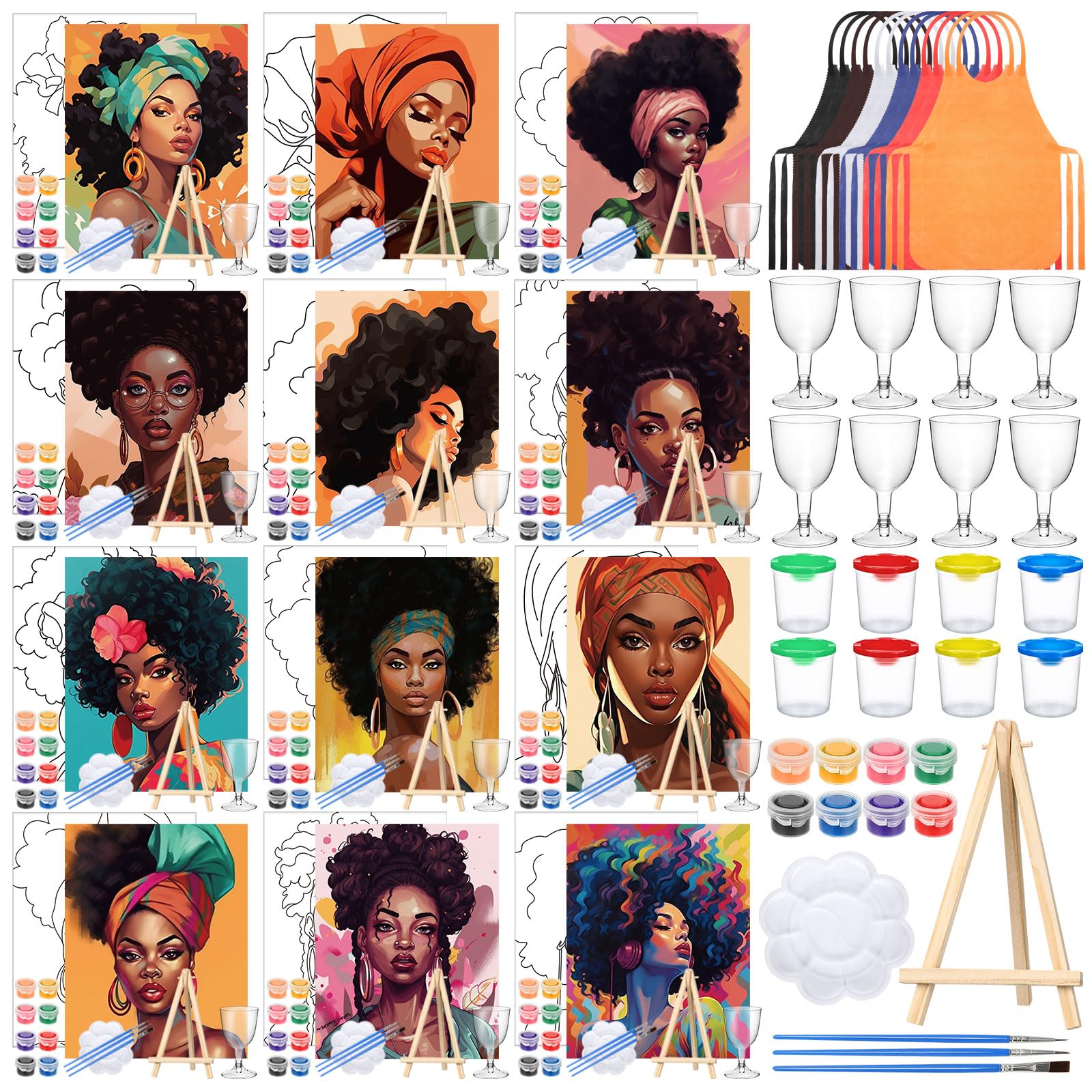 Sherr 96 Pcs 12 Sets Pre Drawn Canvas Kit for Painting Craft Sip and ...