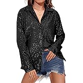 Zando Sequin Tops for Women Sequin Top Sparkly Tops for Women Sparkle Tops for Women Casual Party Club Button Down Shirt