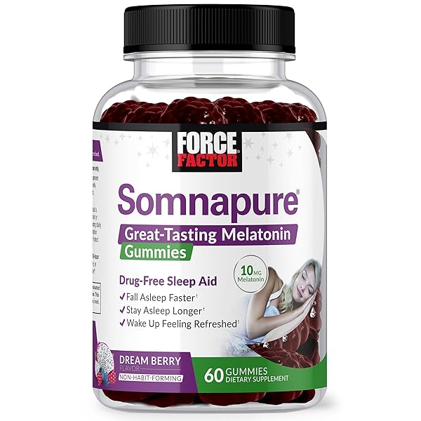 FORCE FACTOR SOMNAPURE GUMMIES WITH MELATONIN 10 MG FOR ADULTS, NON-HABIT-FORMING, NATURAL SLEEP AID FOR DEEP SLEEP, STAY ASLEEP LONGER, WAKE UP REFRESHED, DREAM BERRY FLAVOR, 60 COUNT (PACK OF 1)