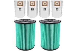 MZY LLC VF6000 Filter for Ridgid Shop Vac 5-20 Gallon Wet Dry Vacuums, 5-Layer HEPA Filter Fits WD5500 WD0671 WD6425 WD7000 (2 Pack VF6000 Filters + 4 Pack VF3502 Bags)