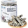 PAWUP Cod Fish Skin Braids Dog Treats Natural Dried Dog Snacks Sticks, High Omega-3 Single Ingredient Cod Skin Chews w/Taurine, 7 oz