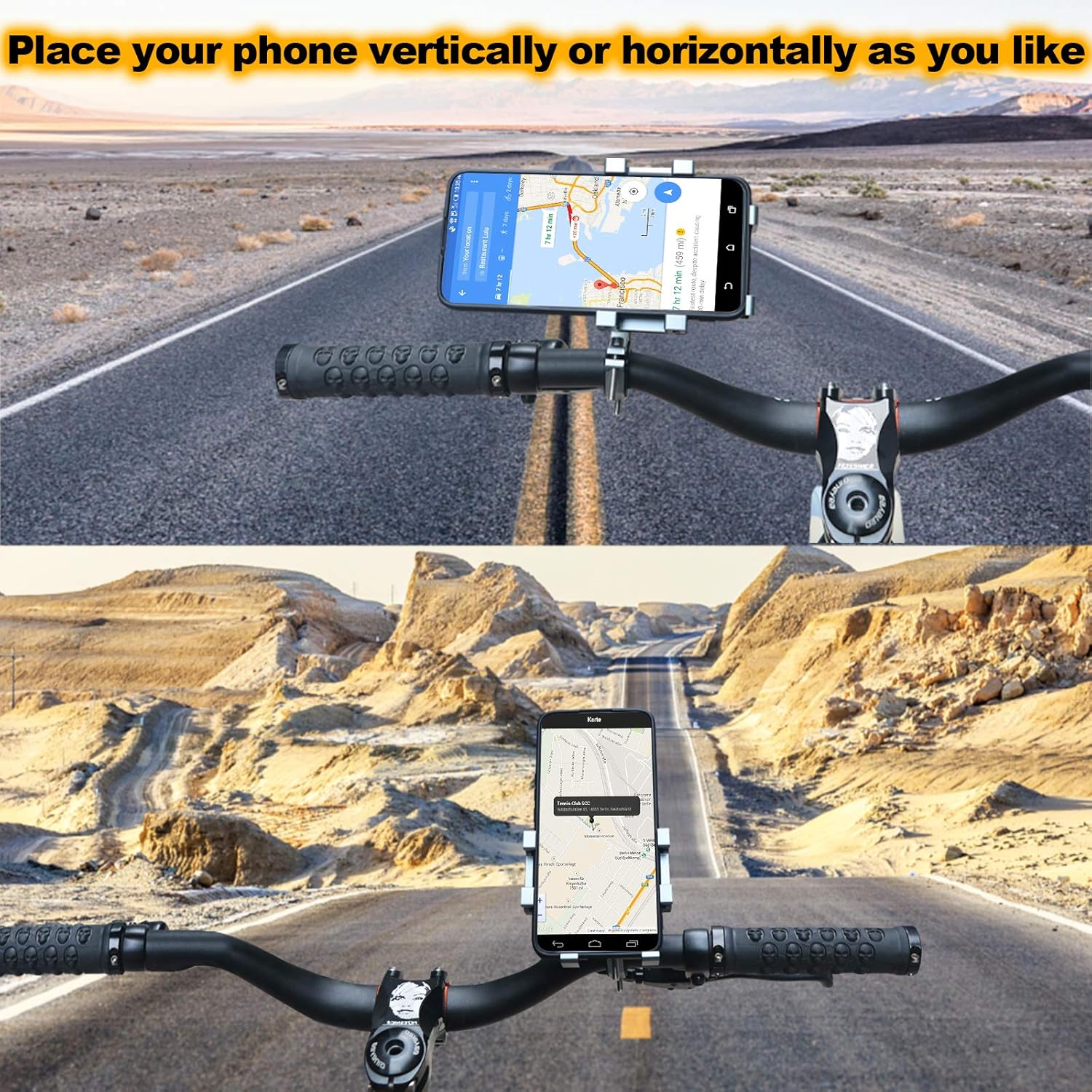 FETESNICE Universal Bike Phone Holder, Aluminum Alloy Bike Phone Mount with 360° Rotation Mount for Bicycle Motorcycle Scooter Electric Car Baby Cart for iPhone Samsung (Phone Width 2.36-4.33")