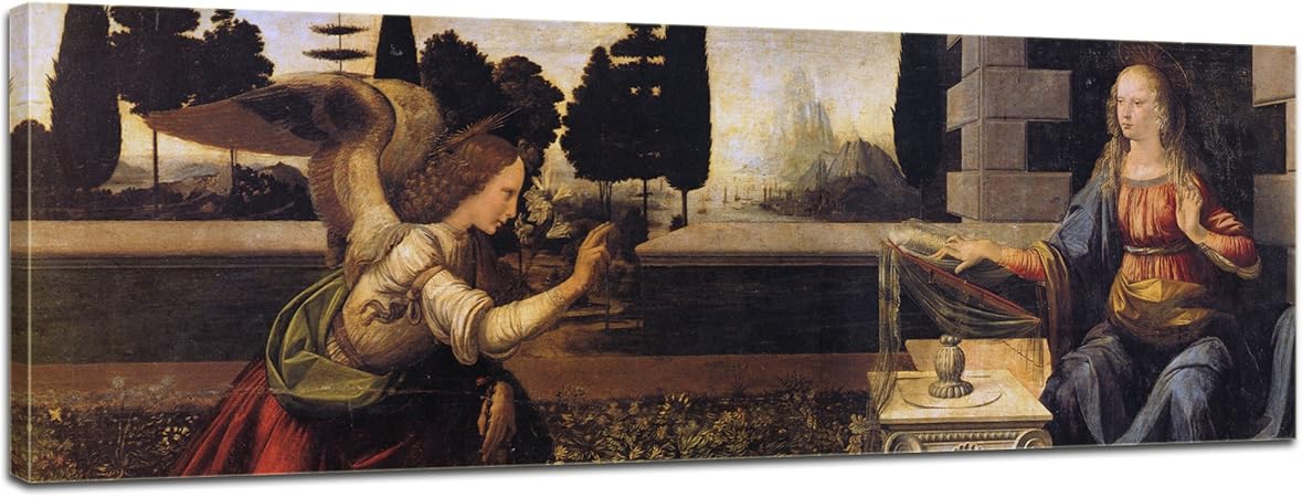 Bilderdepot24 Immagine Del Telaio A Cuneo Leonardo Da Vinci E Andrea Del Verrocchio Annunciazione A Maria Panorama 160x50cm Tela Immagine Antichi Maestri Pittura Tela Fotografica Immagine Su Tela Amazon It Casa