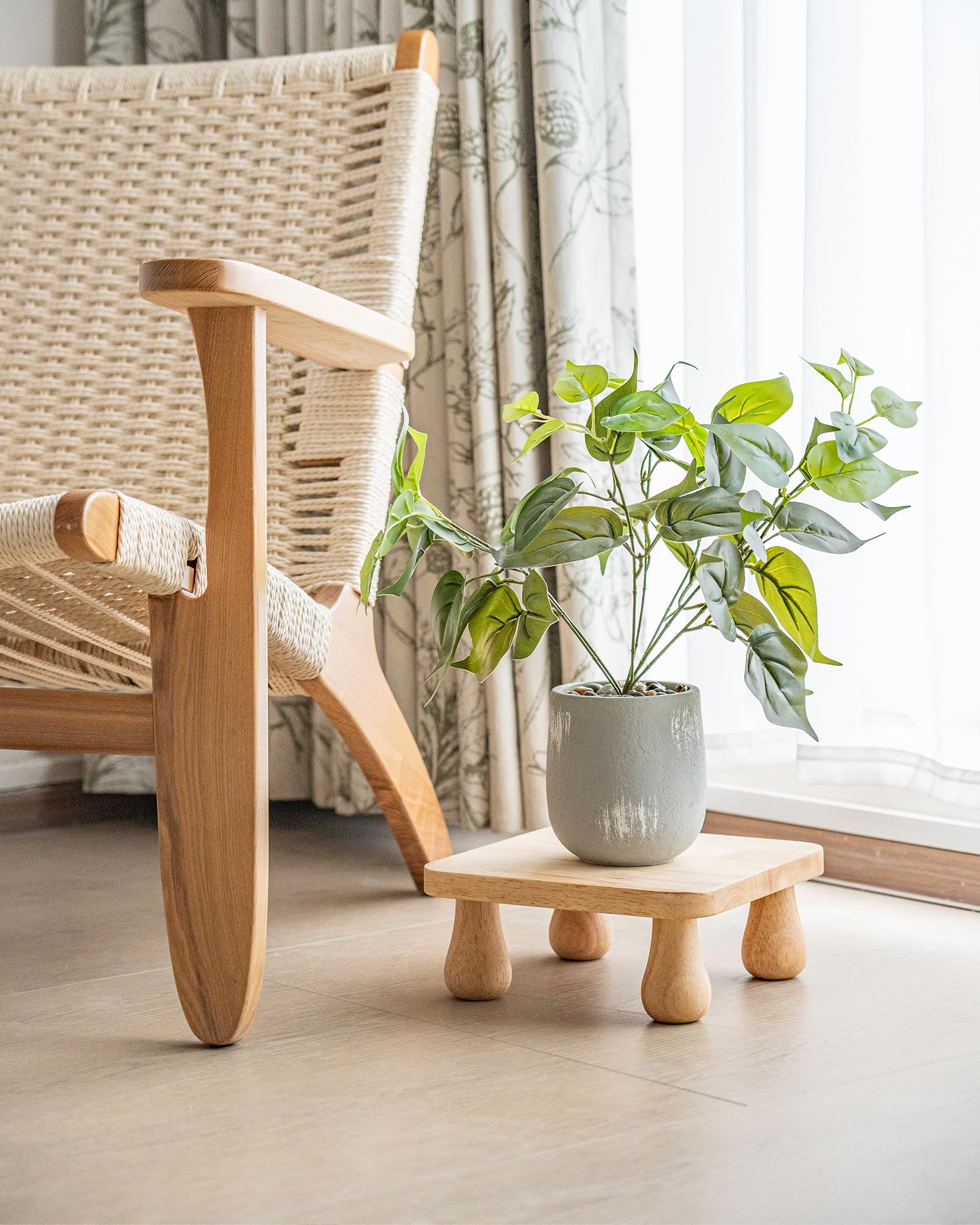 Photo 1 of 100% Solid Wood Plant Stand Indoor, Wooden Stool Display Stand, Riser Flower Pot Holder, Modern Plants Rack, Small Planter Tray for Home Decor, Living Room, Gardening, Natural (1PC)