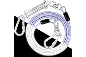 JENICO Dog Tie Out Cable: Reflective 15 ft Heavy Duty Dogs Chain for Outside with Shock Absorbing Spring - Dog Runner Leash for Yard Camping Outdoor Sturdy Lead for Small to Large Dog Up to 500LBS