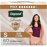 Depend Silhouette Adult Diapers, Incontinence & Postpartum Bladder Leak Underwear for Women, Maximum Absorbency, Small, Pink, 60 Count (2 Packs of 30), Packaging May Vary