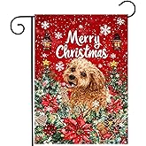 Christmas Golden Doodle Garden Flag Merry Christmas Dog Yard Flag for Outside Xmas Flags 12x18 Double Sided Red Poinsettia Garden Flags Winter Porch Decorations Outdoor