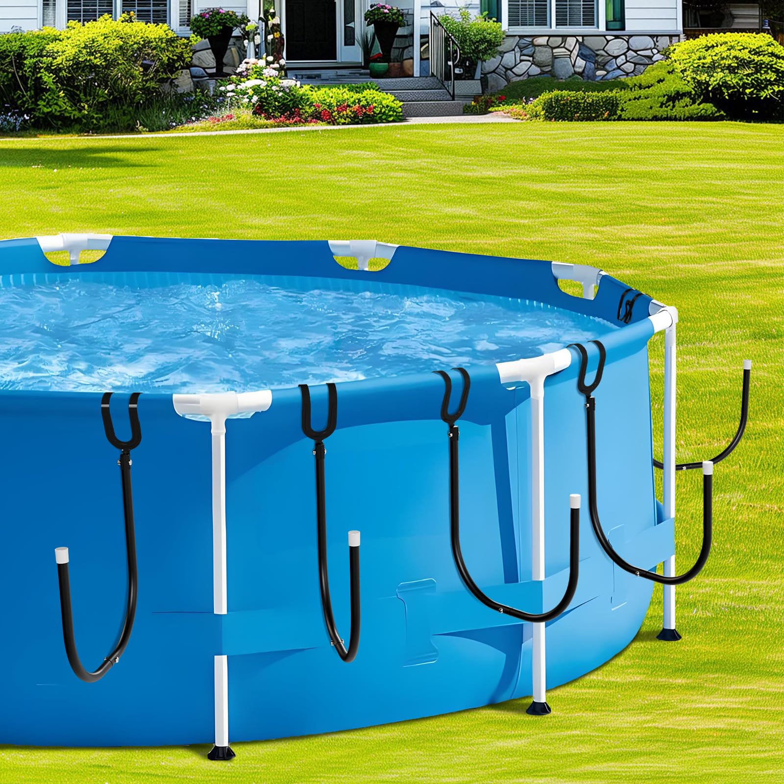 Photo 1 of 5PCS Solar Cover Holder for Above Ground Pool, Adjustable Metal Solar Cover Holder for Pool Solar Blanket Storage, U-Shaped Pool Cover Hooks Designed for Frame Above Ground Pools