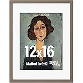 LIVINGTASTE 12x16 Picture Frame with Mat for 9x12 Wooden 12x16 Frames Dark Oak Solid Wood Veneer 12 x 16 Frames with Shatterproof Plexiglass Brown 16x12 Picture Frame for Gallery Wall Photo Home Decor, 1 Pack