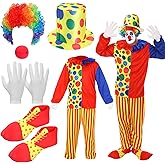 Funtery 7 Pcs Clown Costumes Set Includes Shoes, Nose, Hat, Wig, Gloves for Adults Carnival Clown Costumes