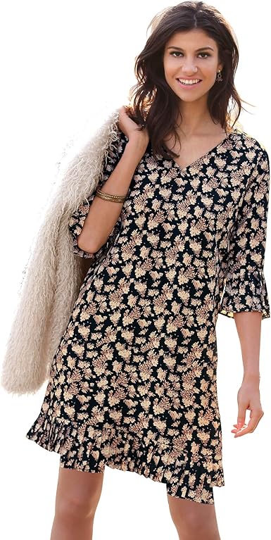 Venca Robe Courte Imprimee Decolletes En V Manches 3 4 Femme 017977 Amazon Fr Vetements Et Accessoires