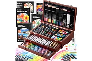 Shuttle Art Deluxe Gift Art Kit, 202-Piece Wooden Art Supplies Set with 4 Drawing Pads, Canvases, Coloring Sheets, Acrylic Pa